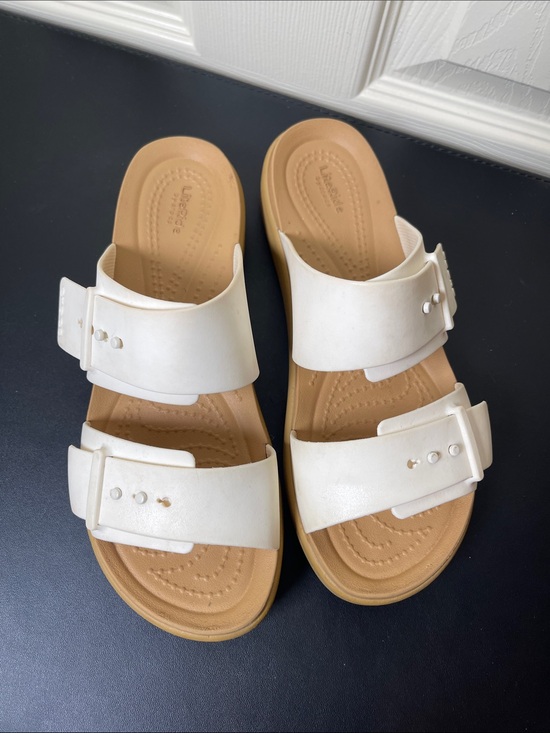 CROCS Shoes - CROCS Women's White Double-Buckle Slide Sandals